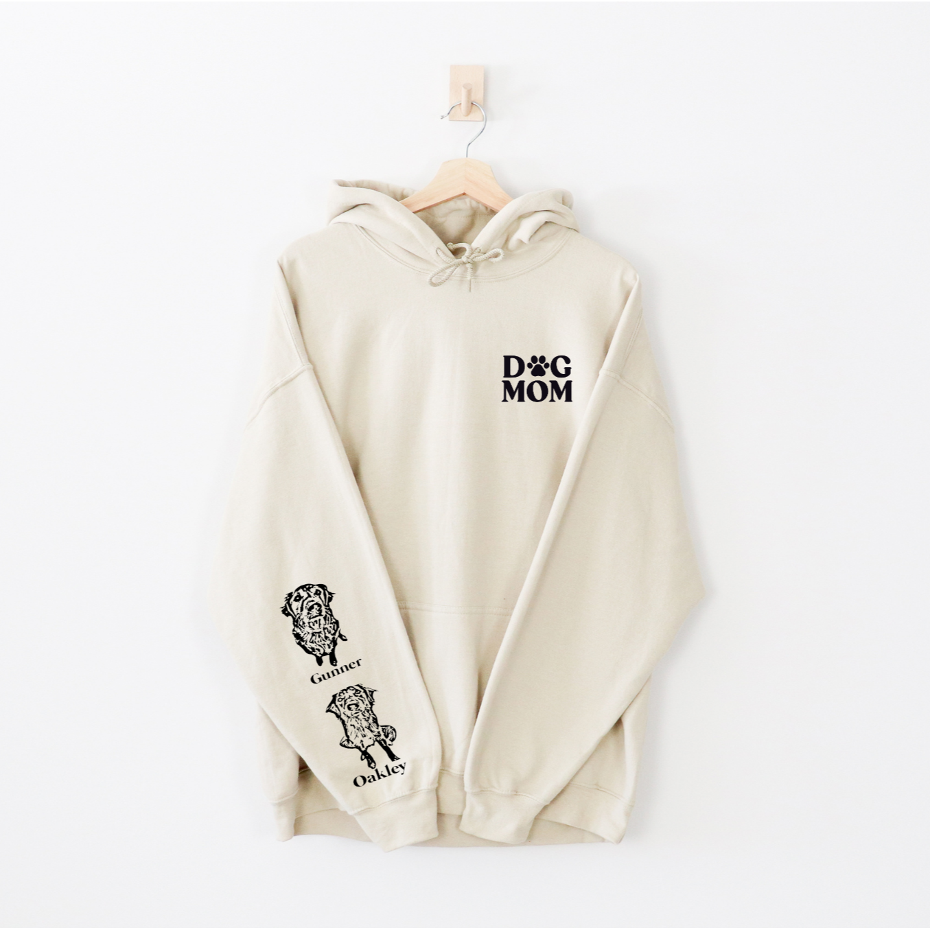 Custom Dog Mom / Dog Dad sleeve Pet Portrait Hoodie