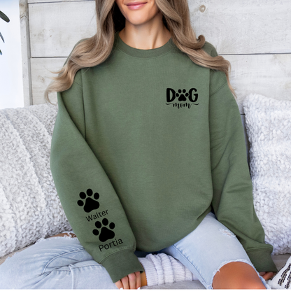 Custom Dog Mom / Dog Dad Crewneck with Paw prints on Sleeve