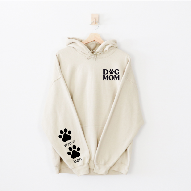 Custom Dog Mom / Dog Dad Hoodie with Paw prints on Sleeve