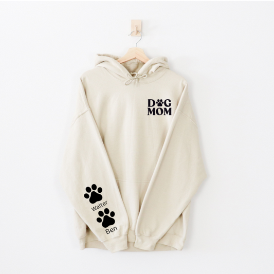Custom Dog Mom / Dog Dad Hoodie with Paw prints on Sleeve