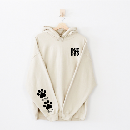 Custom Dog Mom / Dog Dad Hoodie with Paw prints on Sleeve
