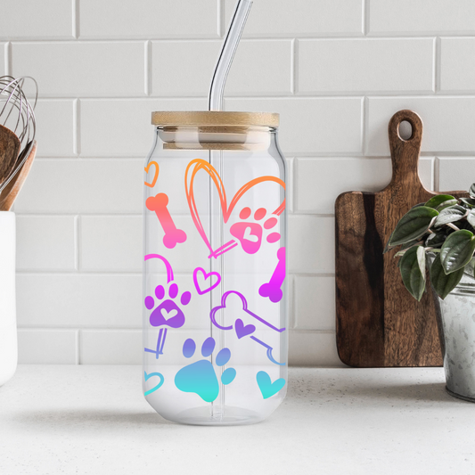 Colourful Dog Paw Glass