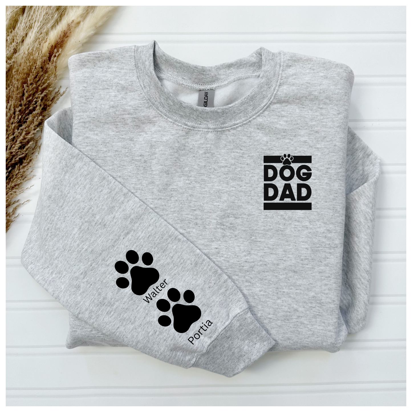 Custom Dog Mom / Dog Dad Crewneck with Paw prints on Sleeve