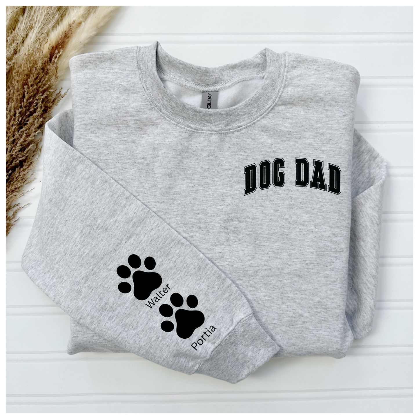 Custom Dog Mom / Dog Dad Crewneck with Paw prints on Sleeve