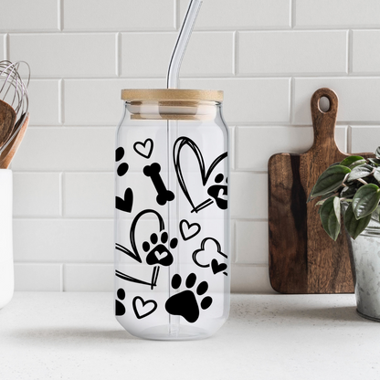 Black Heart & Paw Glass