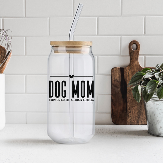 I Run On Coffee Dog Mom Glass