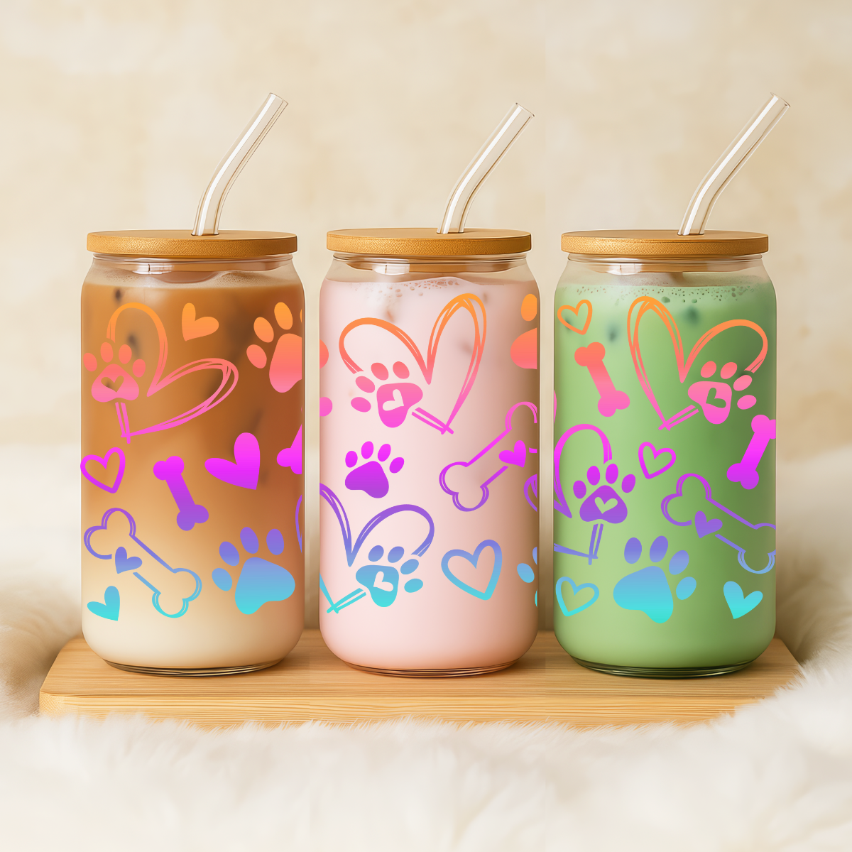 Colourful Dog Paw Glass