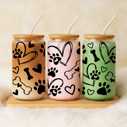 Black Heart & Paw Glass