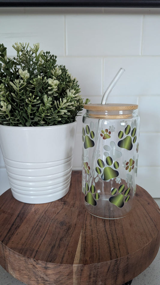 Green Dog Paw Glass