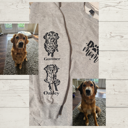 Custom Dog Mom / Dog Dad sleeve Pet Portrait Crewneck