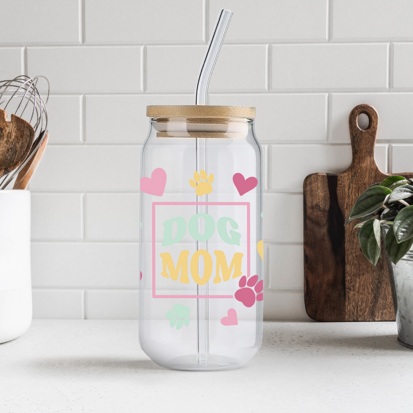 Pastel Dog Mom Glass