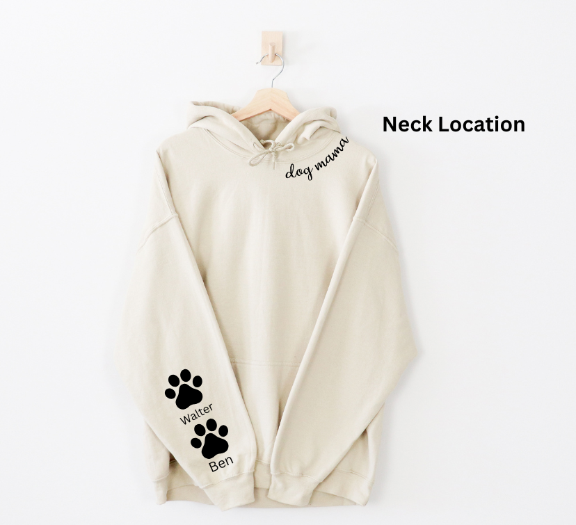 Custom Dog Mom / Dog Dad Hoodie with Paw prints on Sleeve
