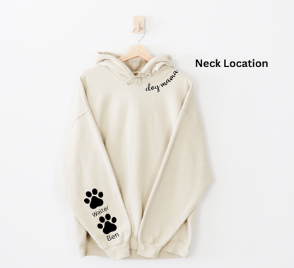 Custom Dog Mom / Dog Dad Hoodie with Paw prints on Sleeve